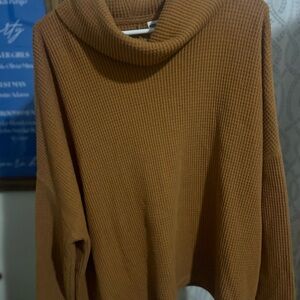 Old Navy Brown Cowl Neck Sweater with Ribbed Texture
